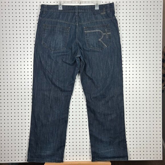 Rocawear Baggy Jeans 42x34 Streetwear Skate Hip Hop Y2K Distressed‎ Logo Dark - Picture 1 of 7